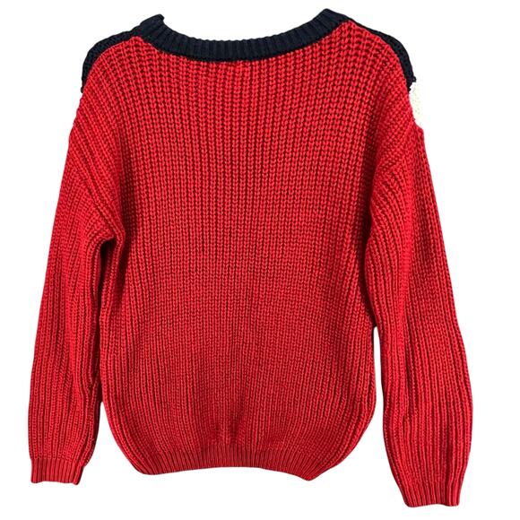 Love by Design Sweater Women L Red White Blue Colorblock Preppy Americana Chunky - Picture 4 of 13
